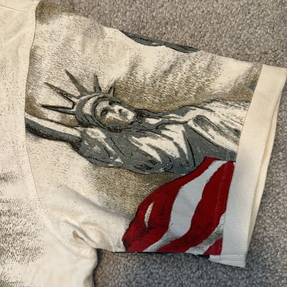 AMERICAN SUMMER CLOTHING COMPANY A Flag SOL AOP Beige Polo Shirt in Large - Picture 2 of 5